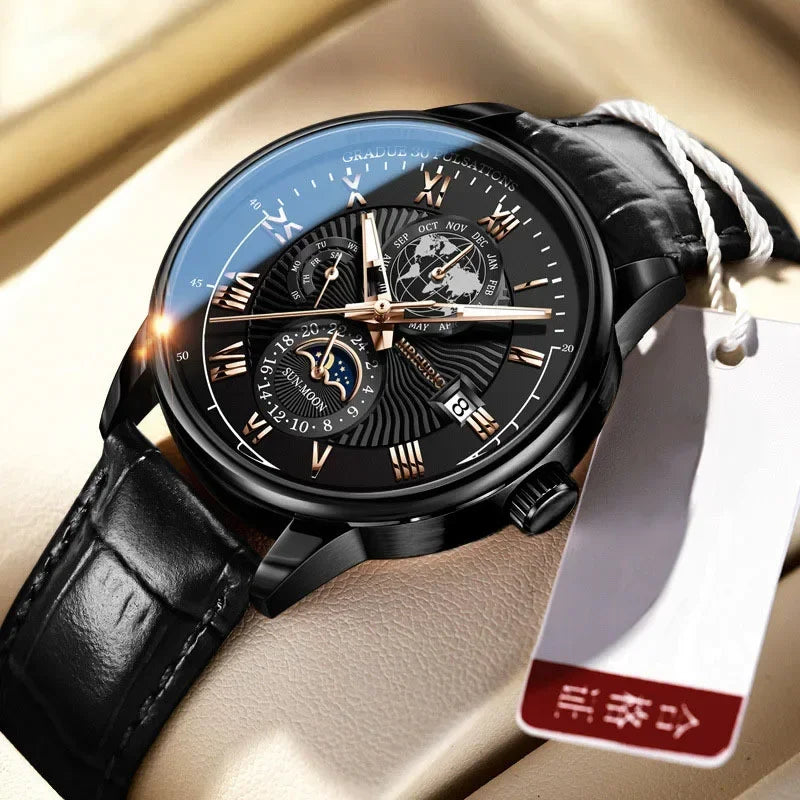 Relógio Masculino Esportivo com Pulseira de Couro PU e Mecanismo de Quartzo - LuxSport Chrono