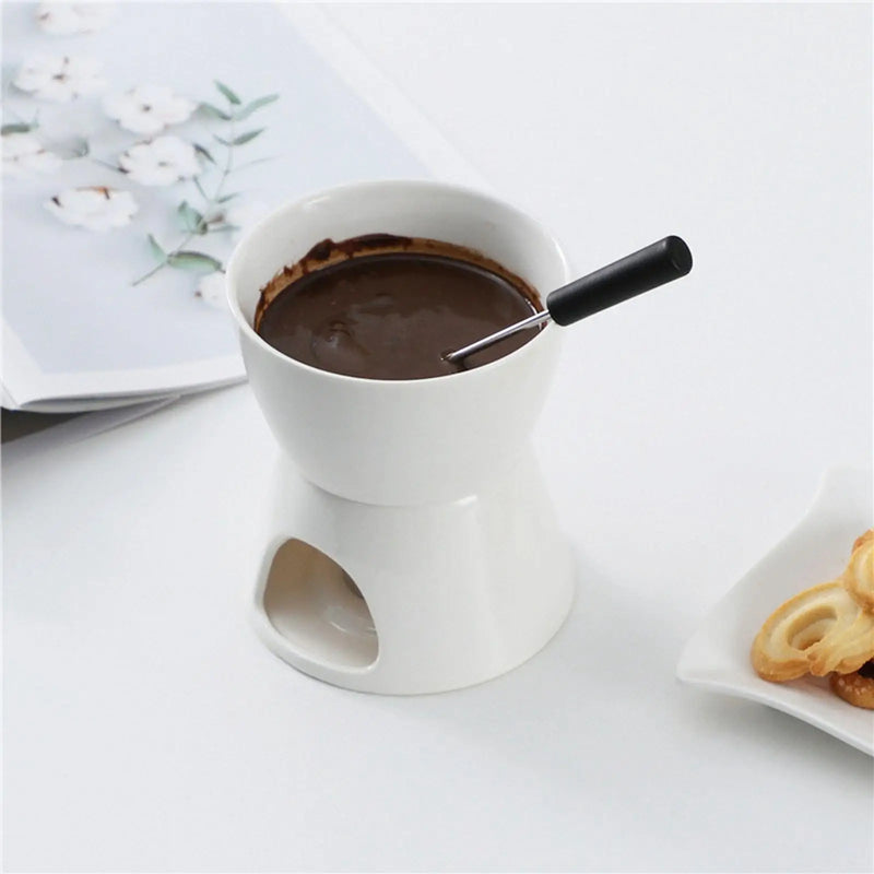 Chocolate Fondue Pot em Porcelana - O Toque Perfeito para Jantares e Festas!