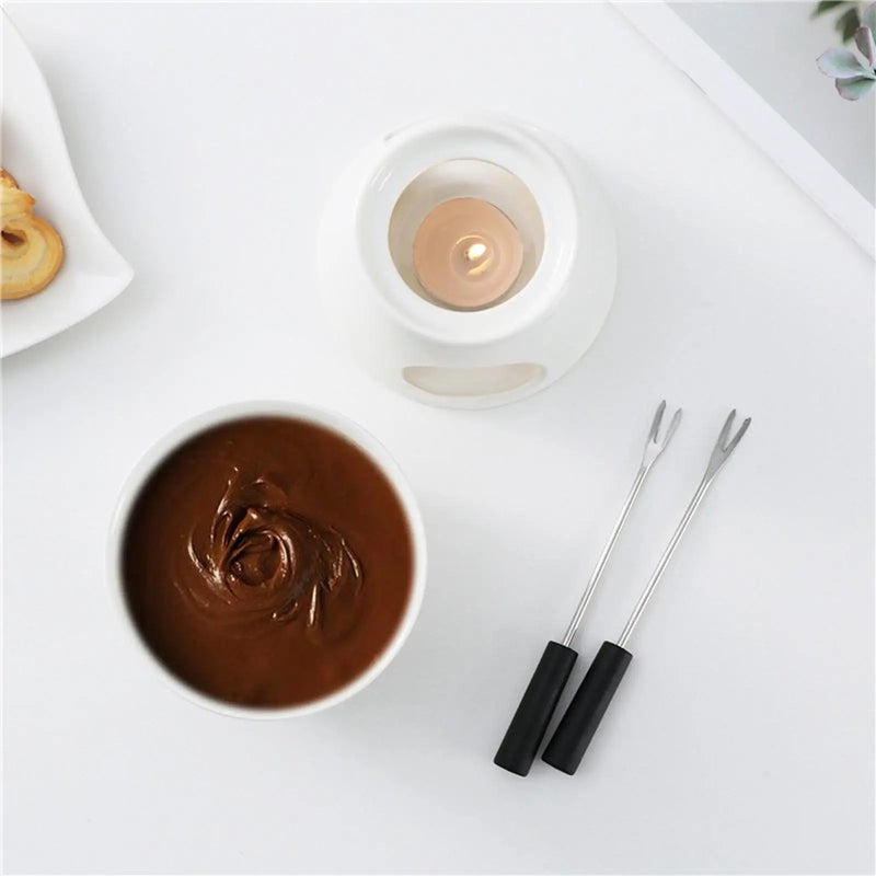 Chocolate Fondue Pot em Porcelana - O Toque Perfeito para Jantares e Festas!